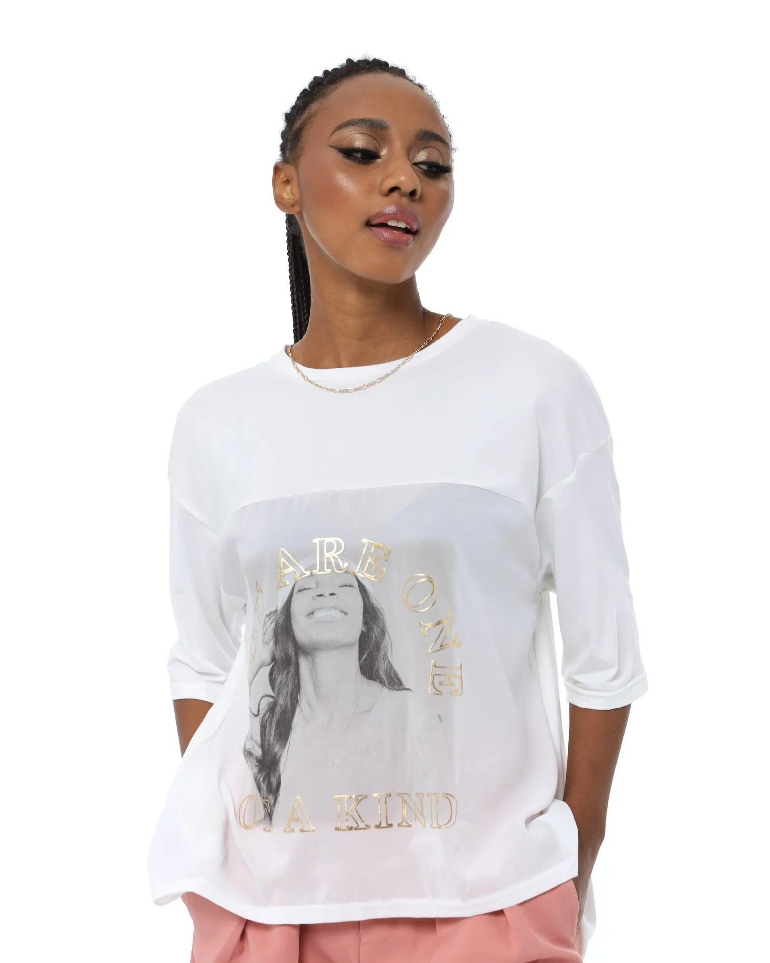 Ladies Knit Woven Combo Top - White sold by Edgars