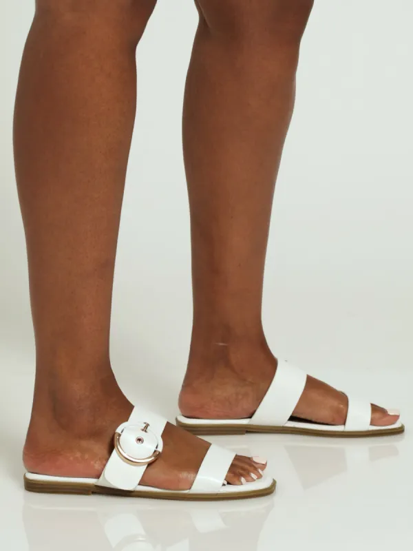 Buckle Detail Square Toe Mule Sandal - White sold by Edgars