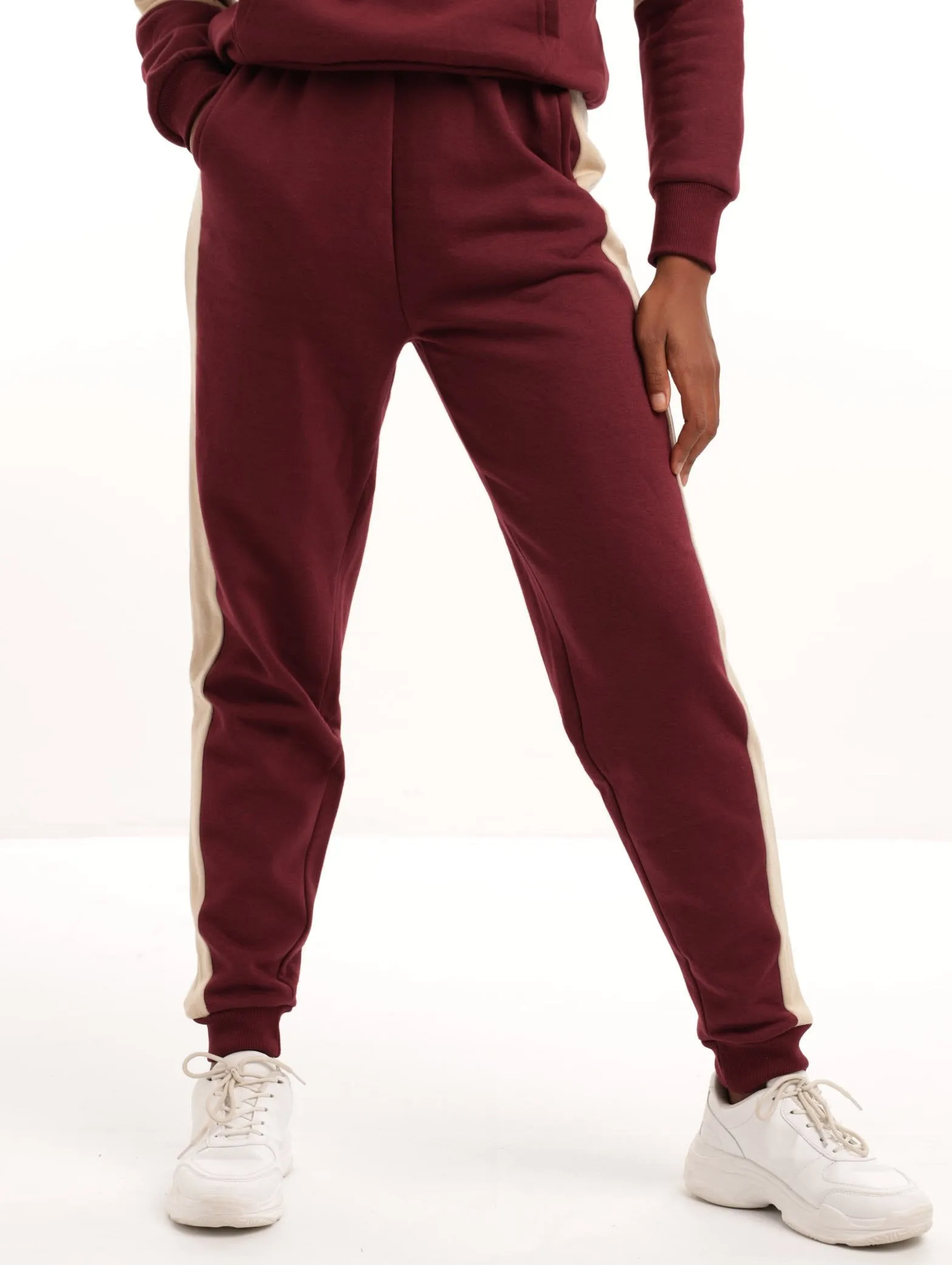 Ladies Straight Colourblock Track Bottom - Burgandy sold by Edgars