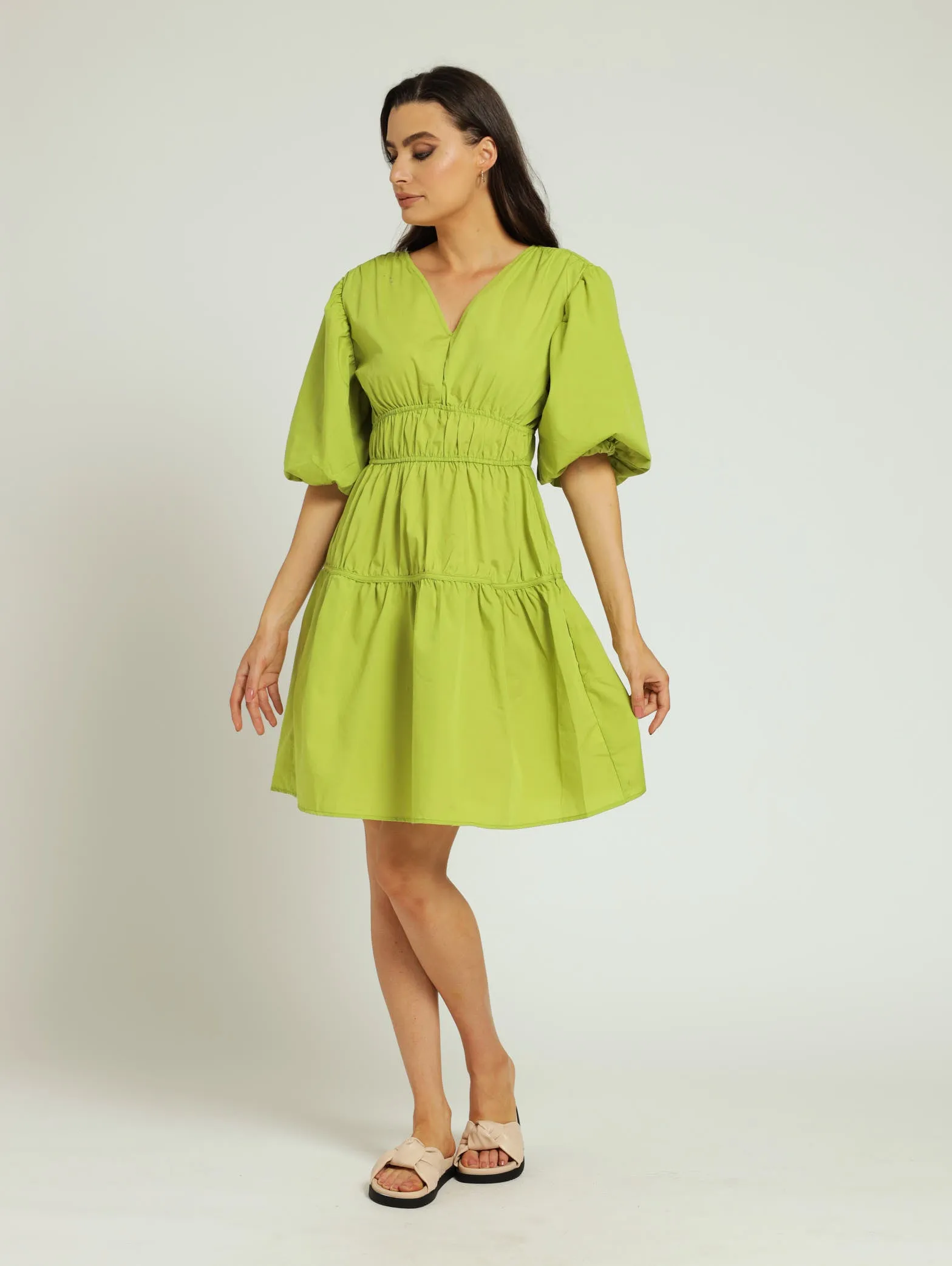 Bubble Sleeve Tiered Mini Dress - Lime sold by Edgars product image thumbnail 2