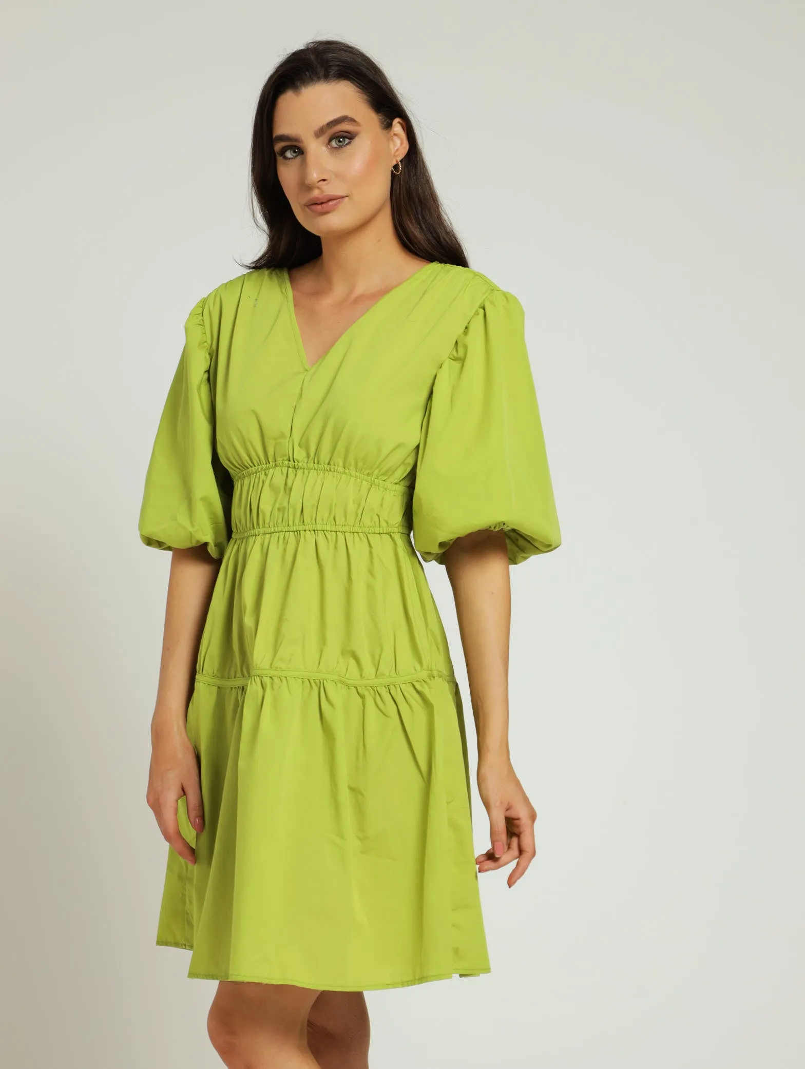 Bubble Sleeve Tiered Mini Dress - Lime sold by Edgars product image thumbnail 3