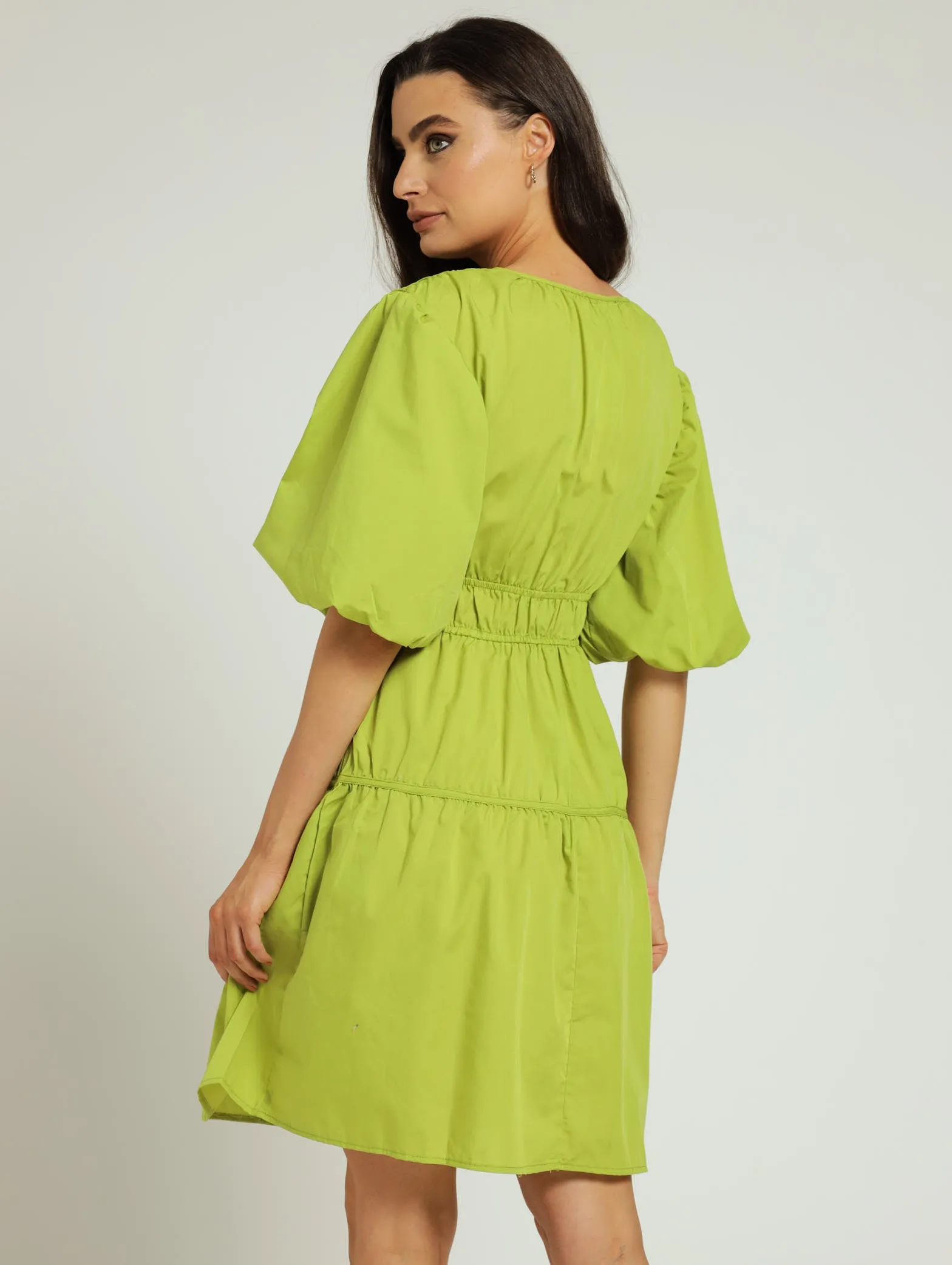 Bubble Sleeve Tiered Mini Dress - Lime sold by Edgars product image thumbnail 4