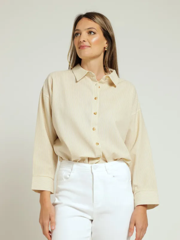 LONG SLEEVE RELAXED STRIPE LINEN SHIRT - WHITE/BEIGE sold by Edgars
