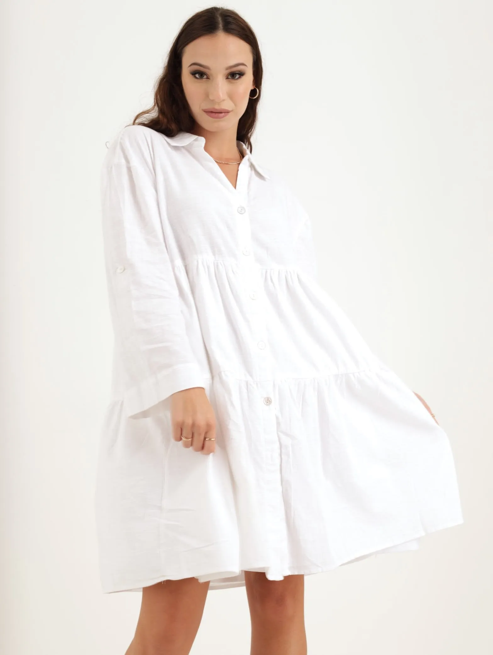 Ladies Tiered Shirt Dress - White sold by Edgars