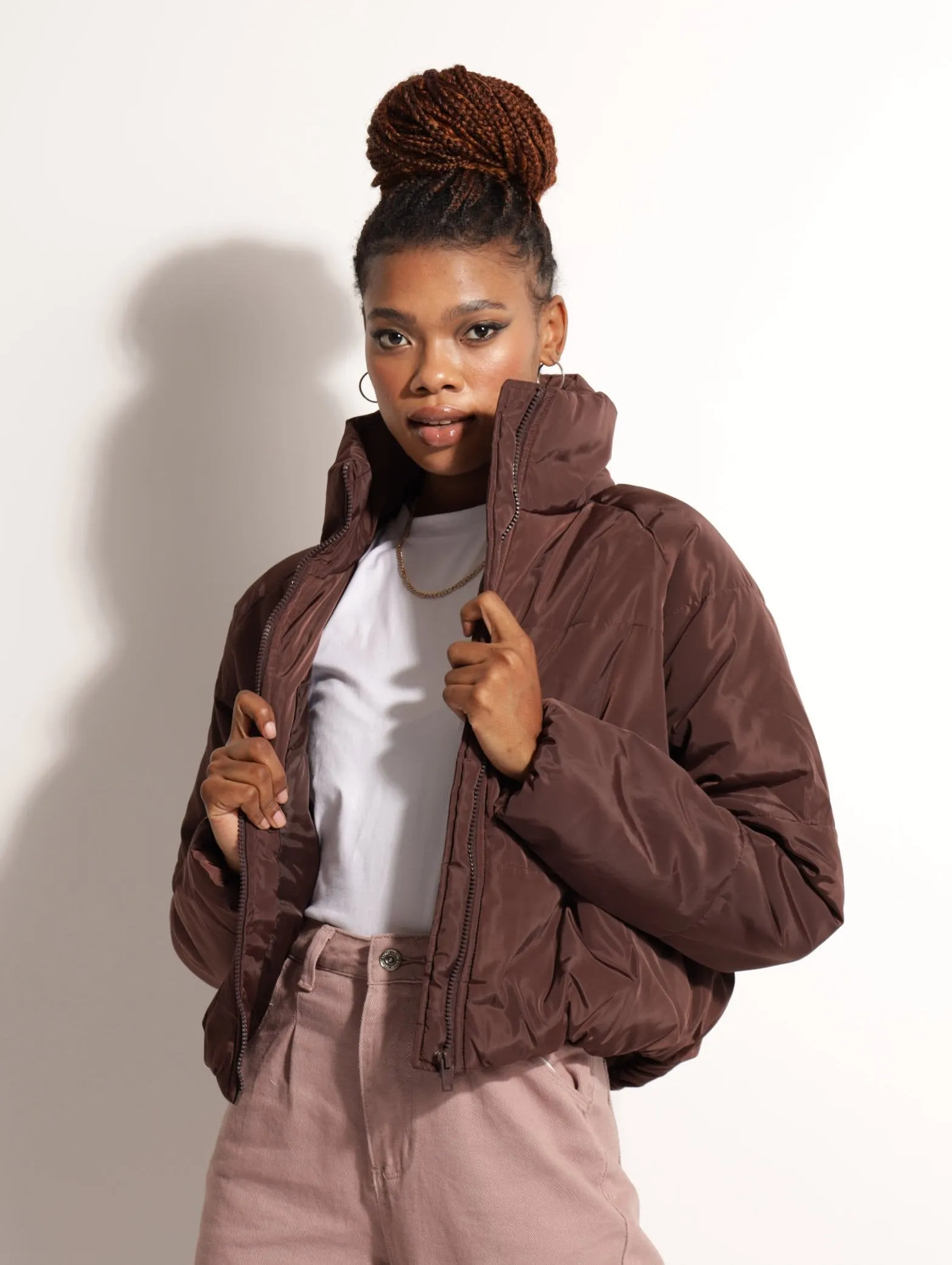 Ladies Hi-Neck Puffer Jacket - Brown sold by Edgars