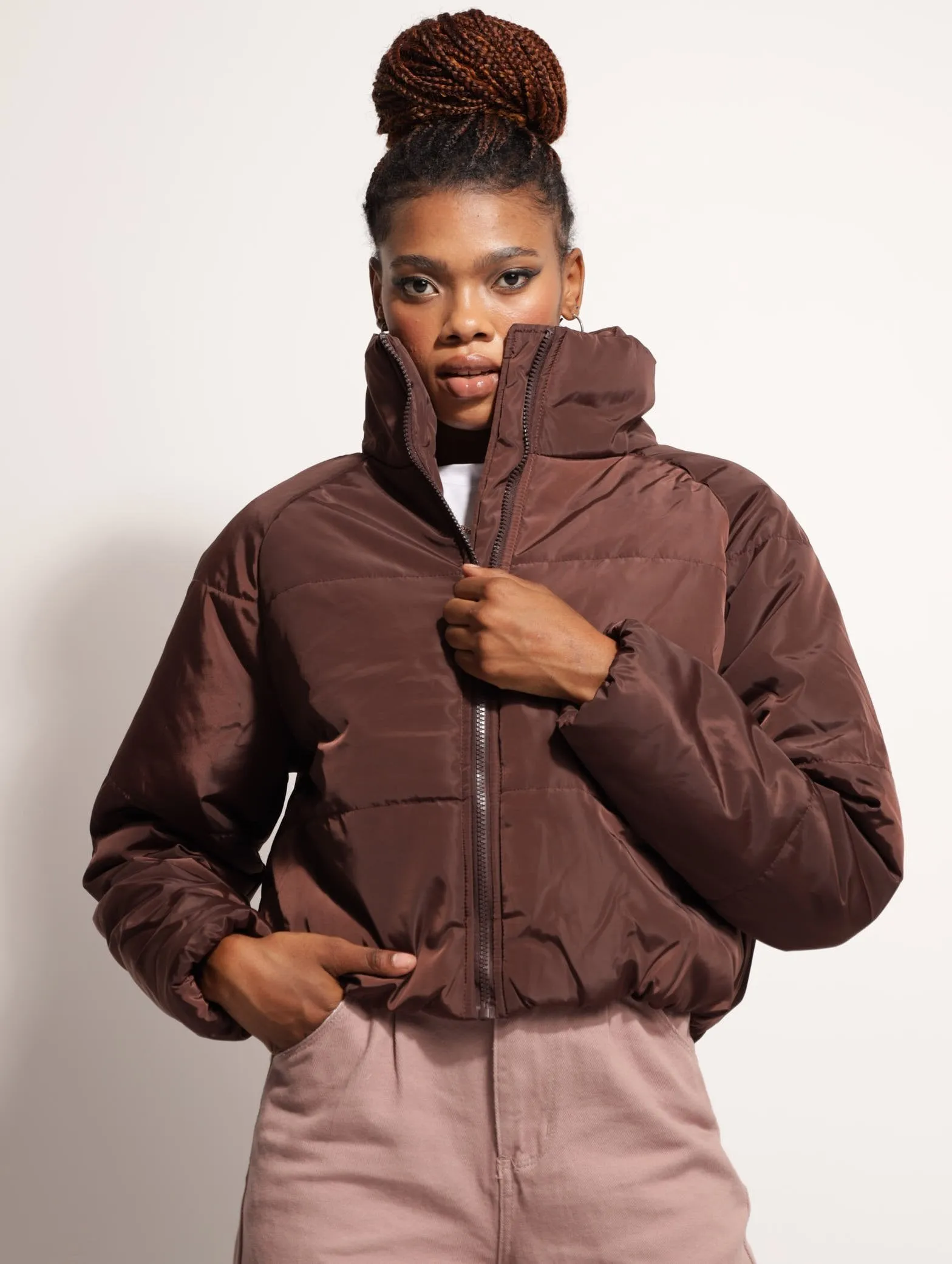 Ladies Hi-Neck Puffer Jacket - Brown sold by Edgars product image thumbnail 2