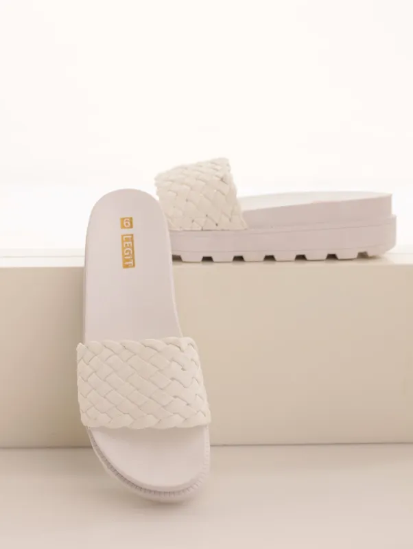 Ladies Weave Look Cleated Platform Mule Sandal - White sold by Edgars