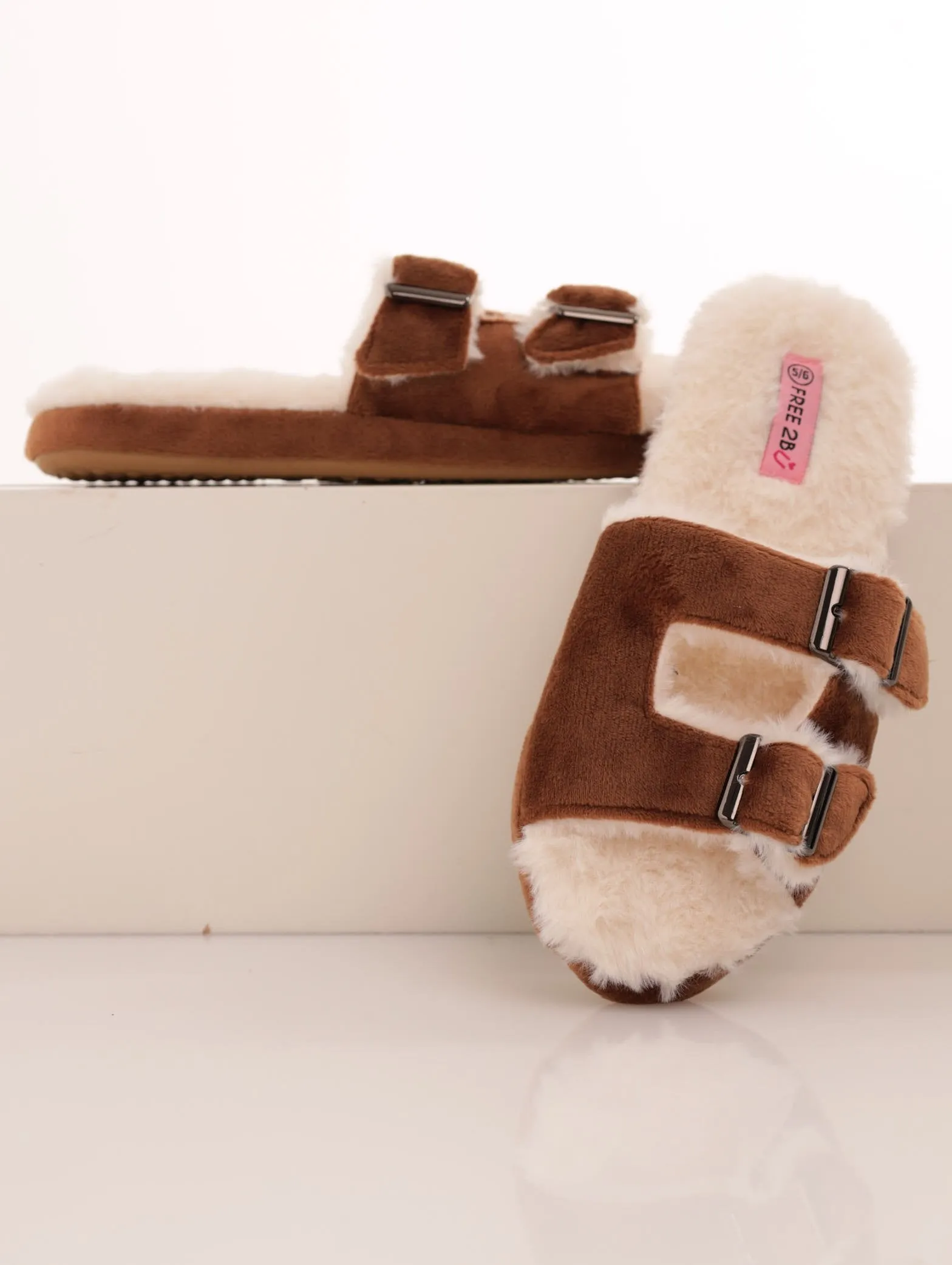 Ladies Open Toe Double Strap Platform Slipper - Brown sold by Edgars