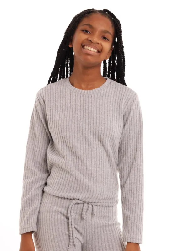 Girls Brushed Ribbed Top - Grey Melange sold by Edgars