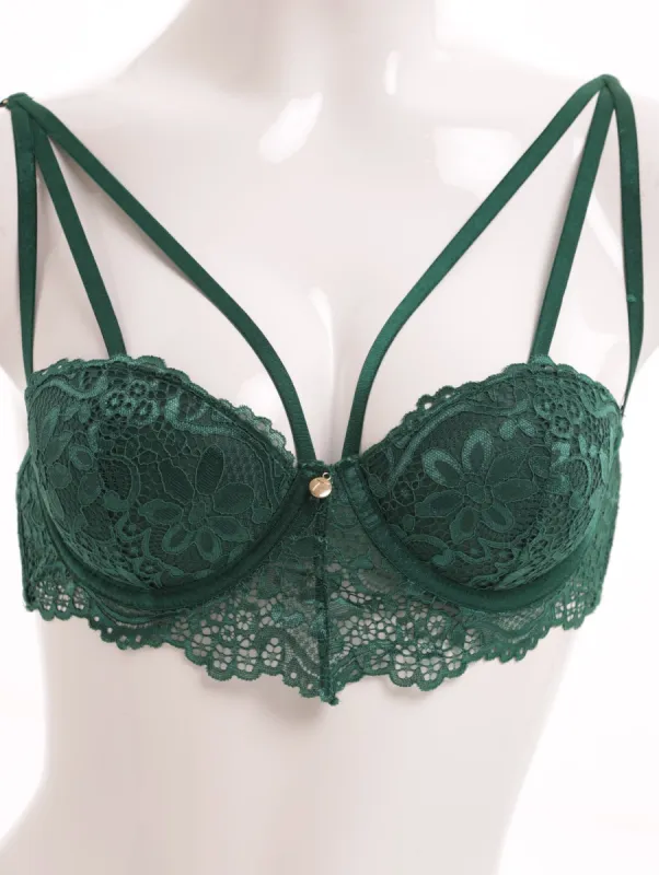 Ladies Single Padded Push Up Longline Balconette Bra - Dark Green sold by Edgars