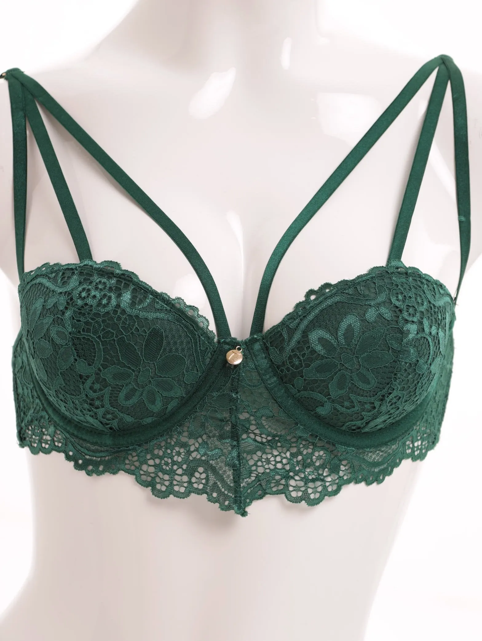 Ladies Single Padded Push Up Longline Balconette Bra - Dark Green sold by Edgars