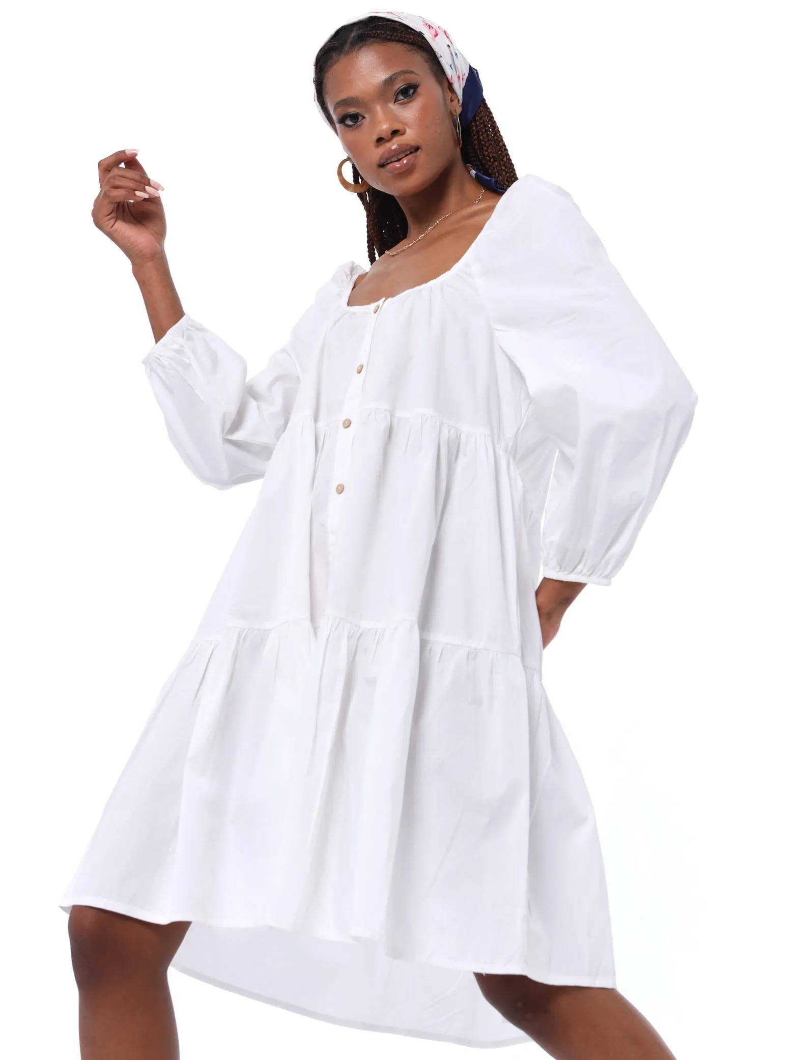 Ladies Button Front Dress - White sold by Edgars