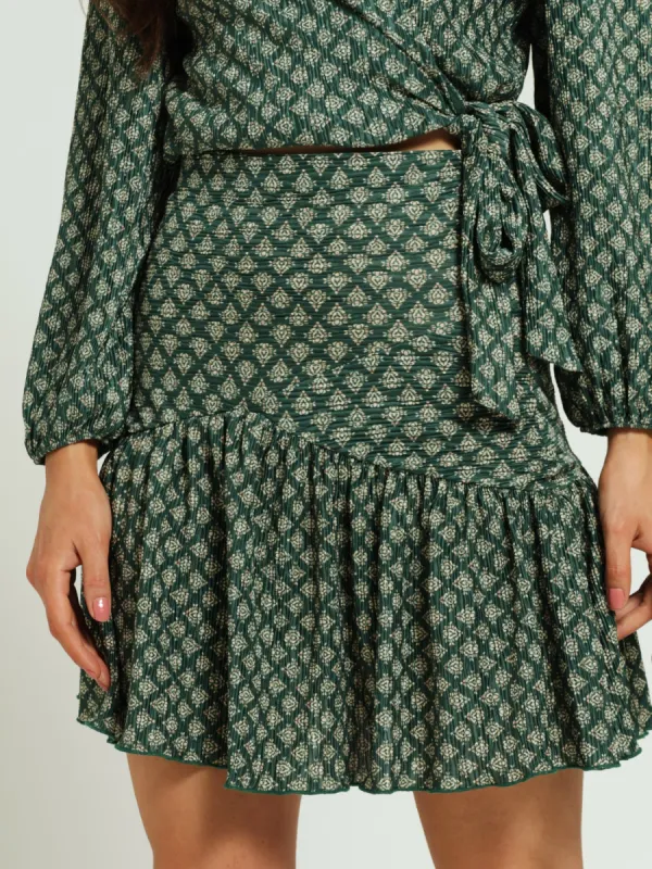 Frill Hem Mini Skirt - Forest Green sold by Edgars