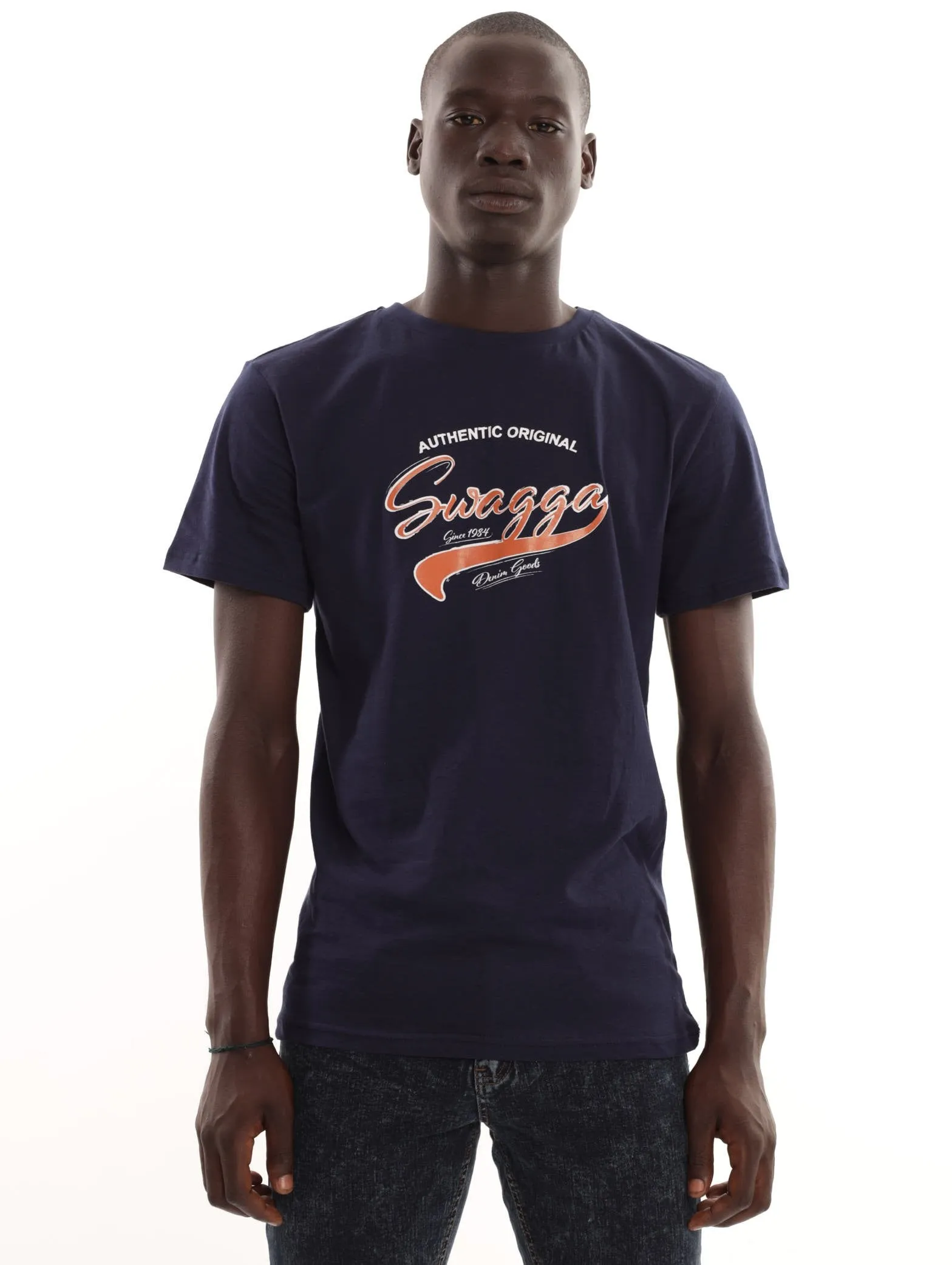 Men's Short Sleeve Basic Printed Tee - Navy sold by Edgars