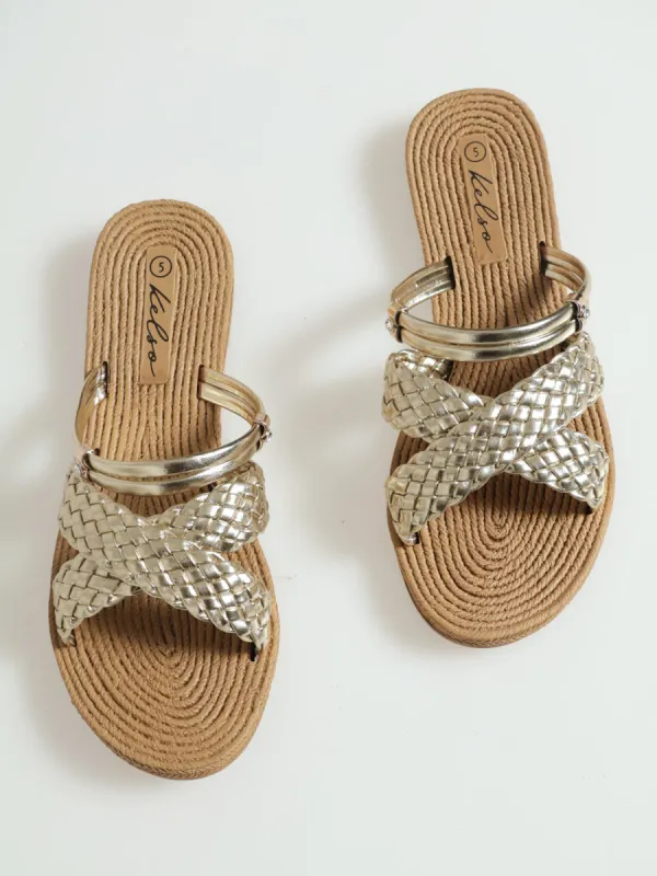 Weaved Crosstrap Mule Sandal - Gold sold by Edgars 