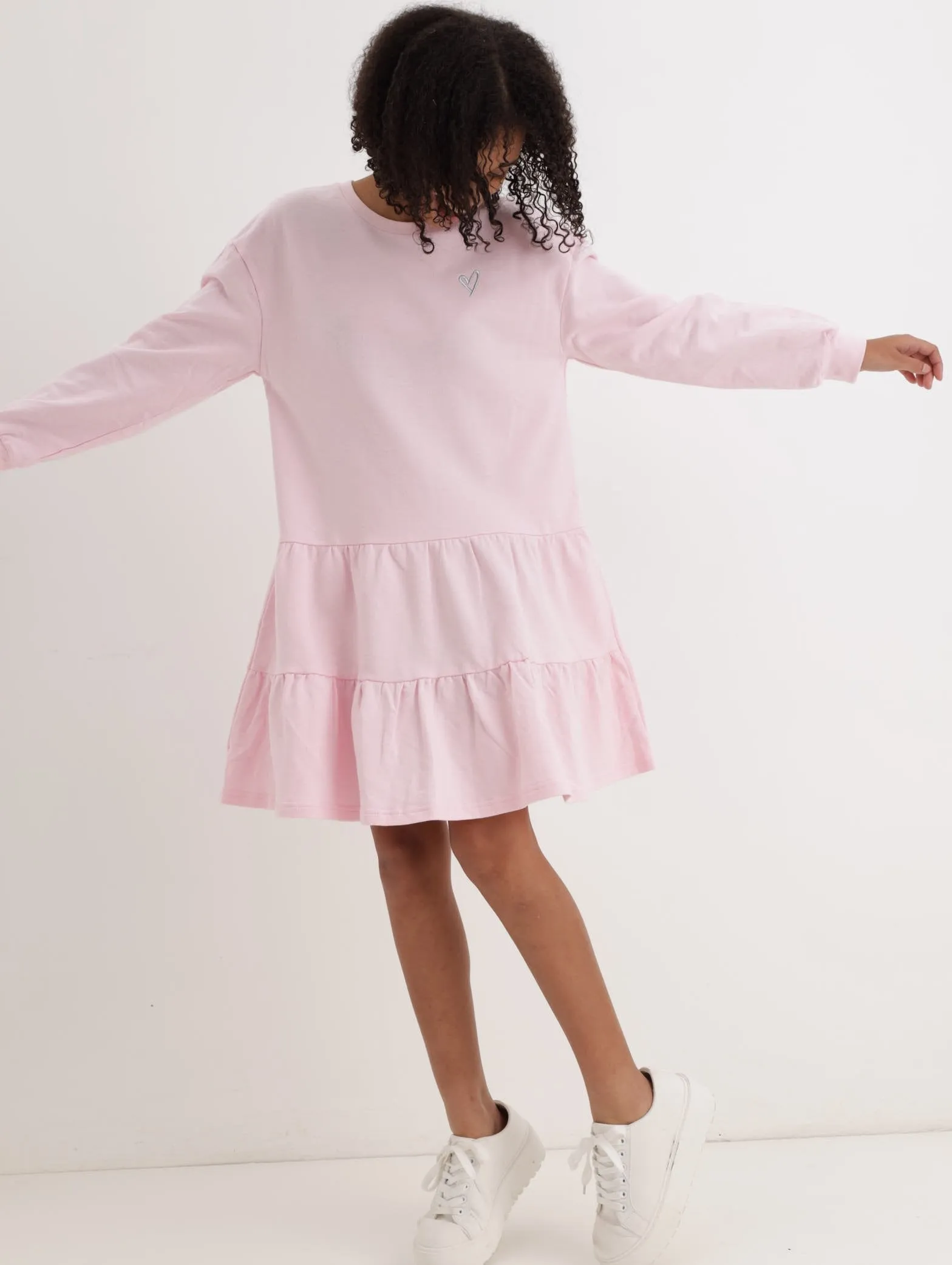 Girls Long Sleeve Fleece 2 Tiered Dress - Pink sold by Edgars
