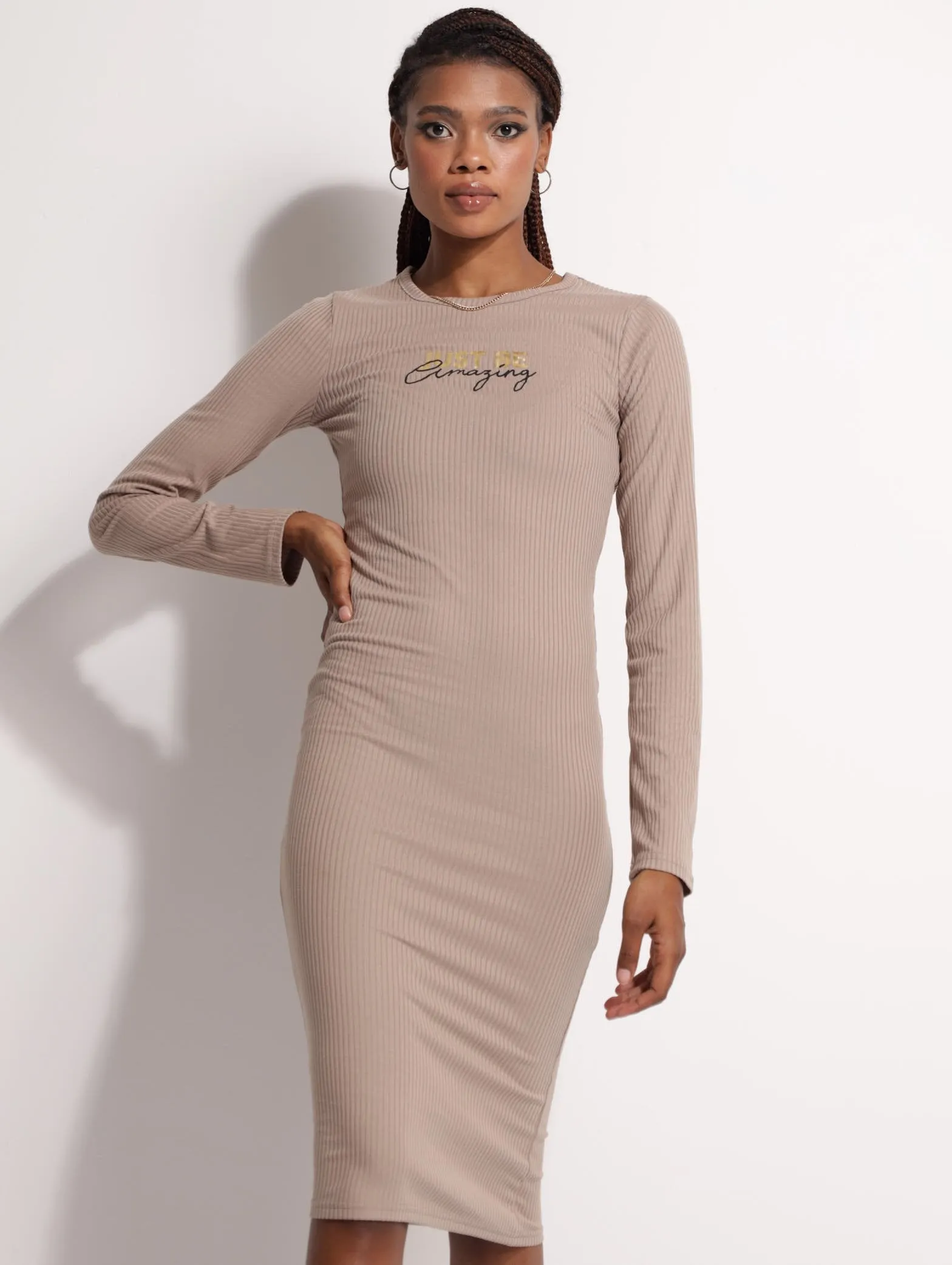 Ladies Ribbed Screen Tube Dress - Taupe sold by Edgars