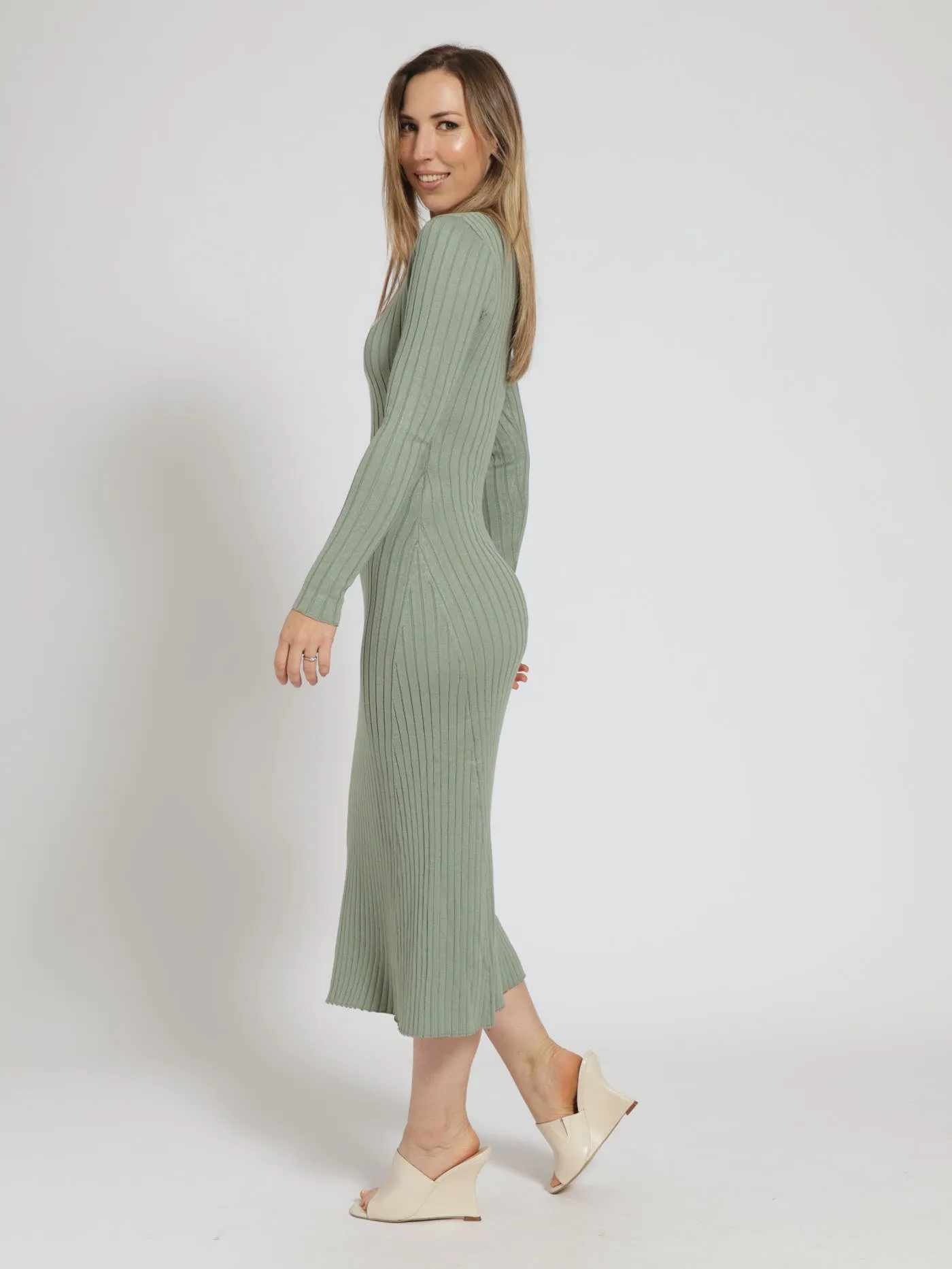 Long Sleeve Widerib Shift Jersey Maxi Dress - Sage sold by Edgars product image thumbnail 3