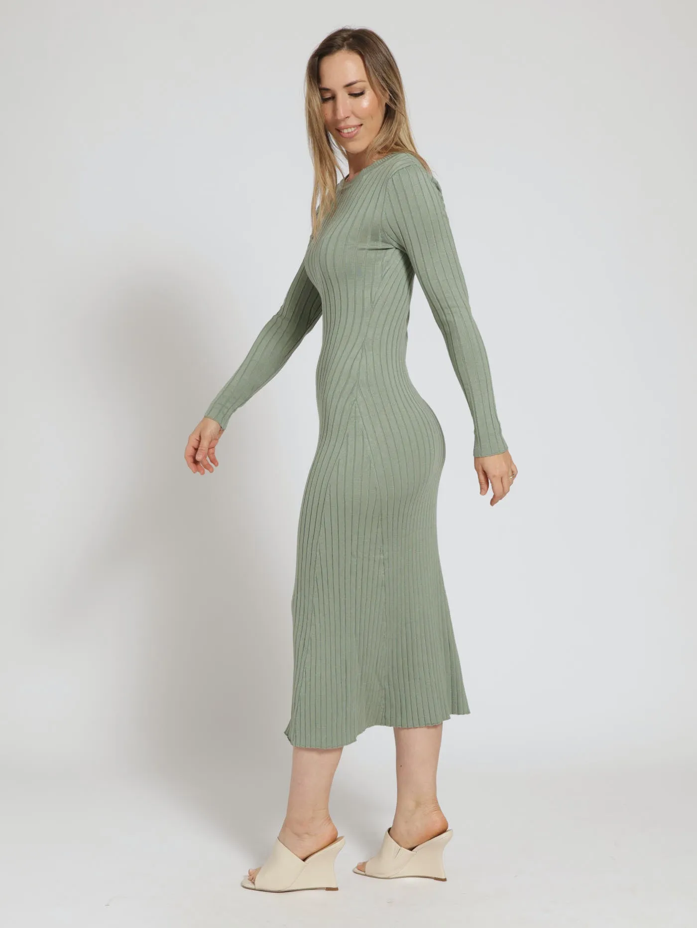 Long Sleeve Widerib Shift Jersey Maxi Dress - Sage sold by Edgars product image thumbnail 2