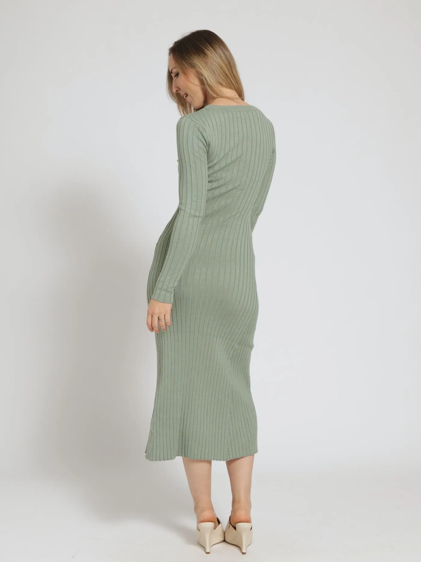 Long Sleeve Widerib Shift Jersey Maxi Dress - Sage sold by Edgars product image thumbnail 4
