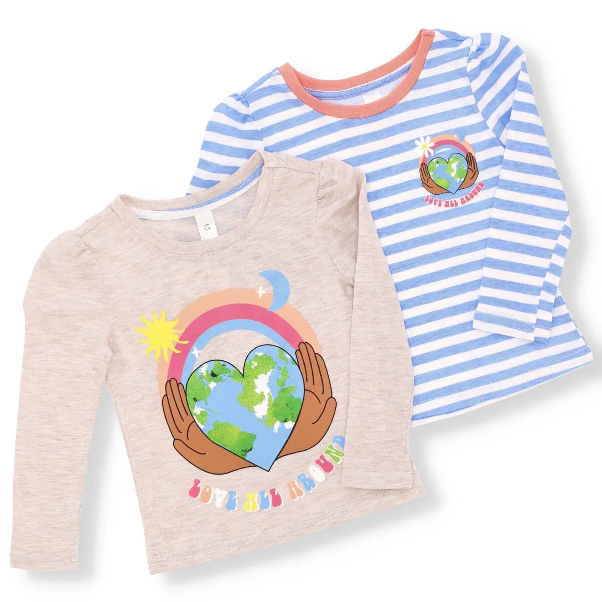 Pre-Girls 2 Pack Long Sleeve World Love Theme Tee - Light Grey sold by Edgars