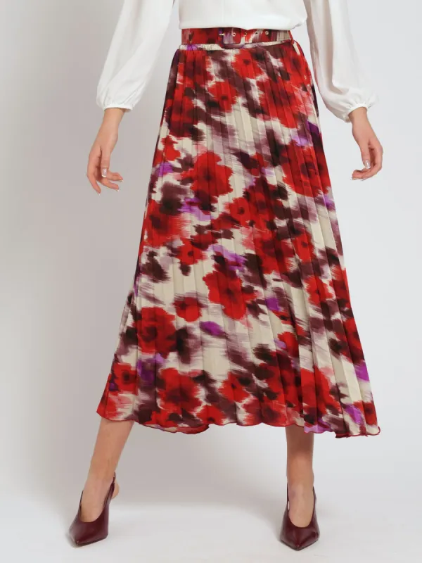 Belted Satin Pleated Midi Skirt sold by Edgars