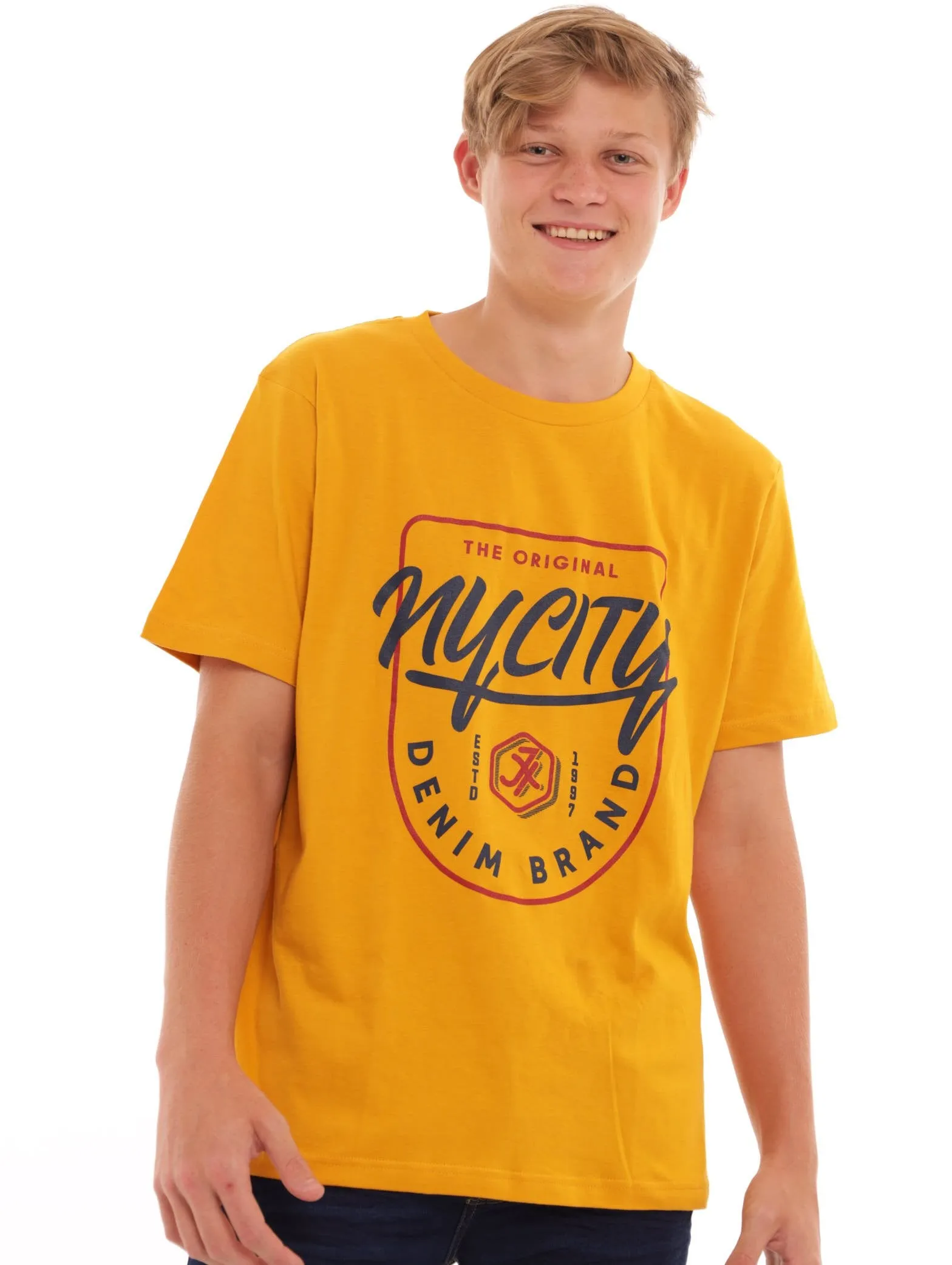 Men's Shield Script Icon Tee - Mustard sold by Edgars