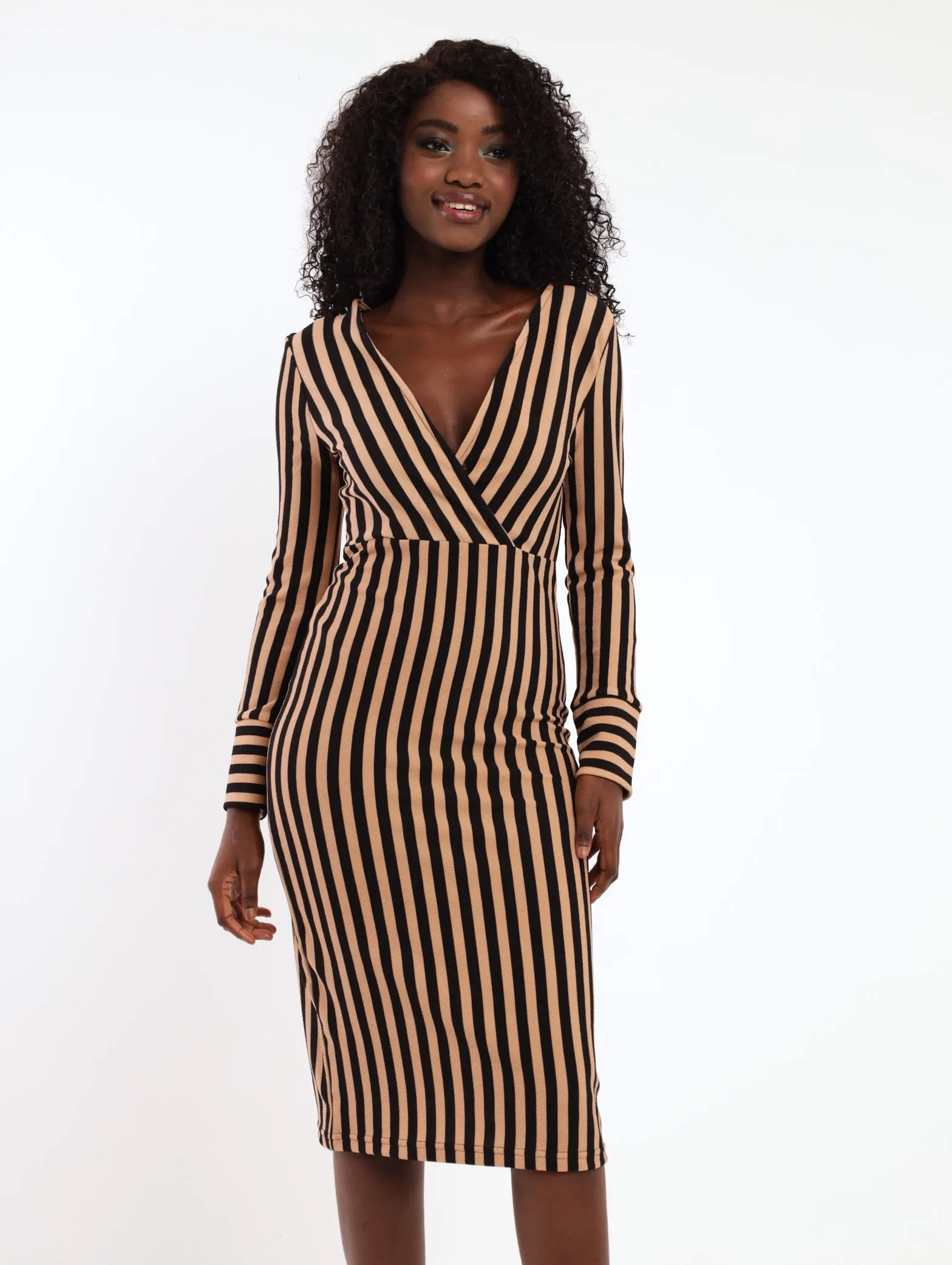 ladies Long Sleeve Stripe Detail Bodycon Dress sold by Edgars