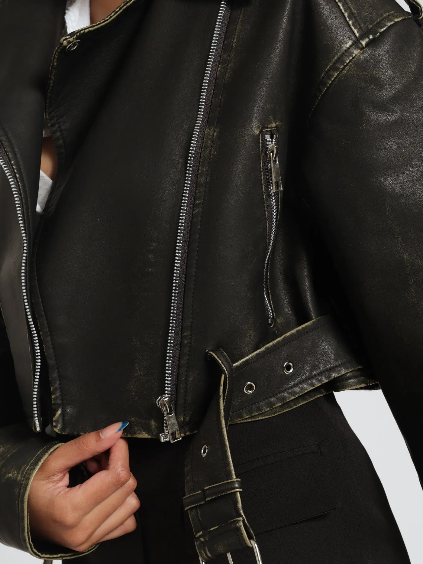 Crop Belted Biker Jacket - Chocolate sold by Edgars product image thumbnail 5