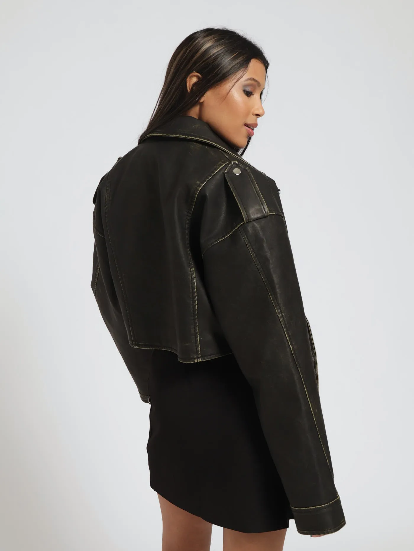 Crop Belted Biker Jacket - Chocolate sold by Edgars product image thumbnail 4