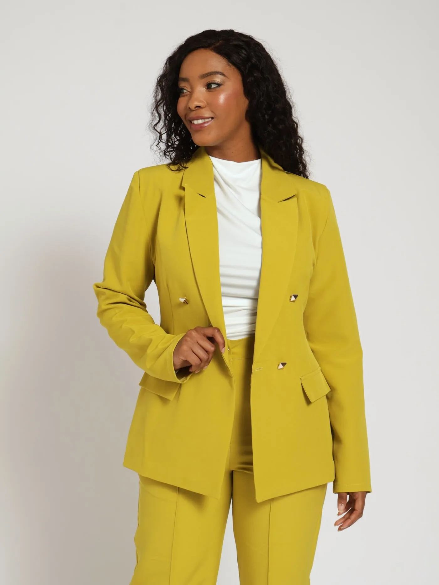 Double Button Sleeve Blazer - Mustard sold by Edgars