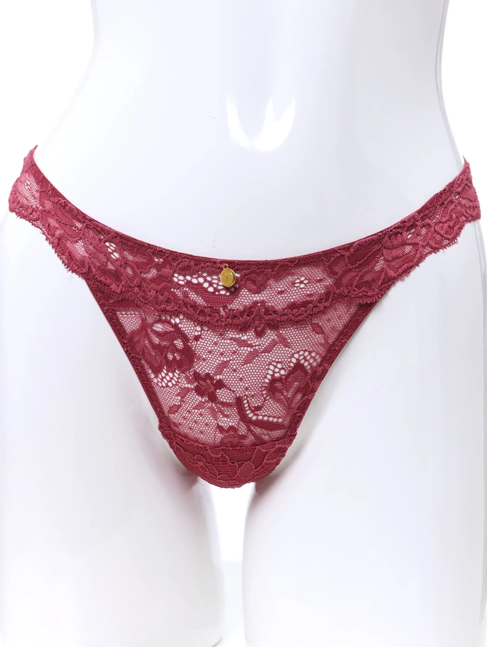 Ladies Galloon Lace Thong - Wine sold by Edgars