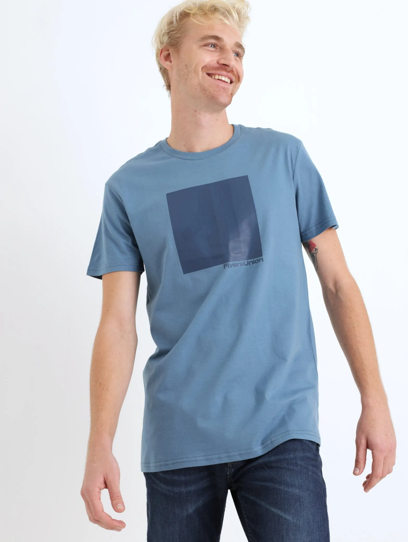 Men's Block Logo Front Printed Tee - Blue sold by Edgars