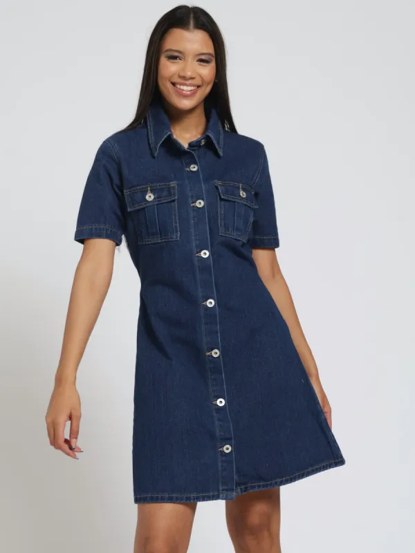 Rigid Denim Dress - Dark Wash Ink sold by Edgars