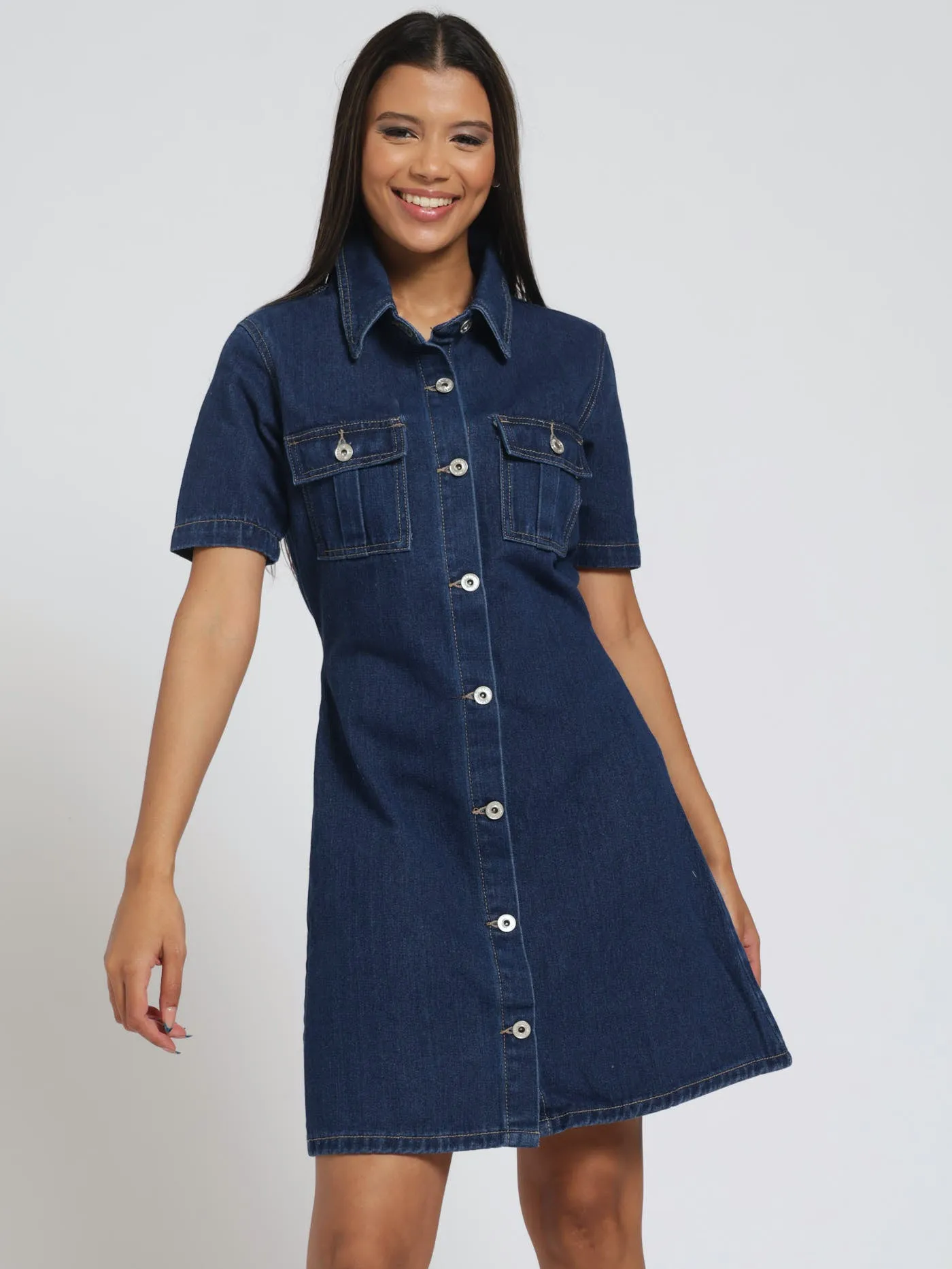 Rigid Denim Dress - Dark Wash Ink sold by Edgars