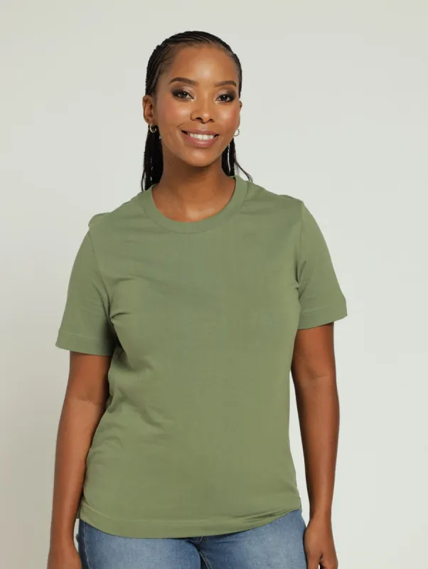 Rib Neck Cotton Boxy Tee - Fatigue sold by Edgars