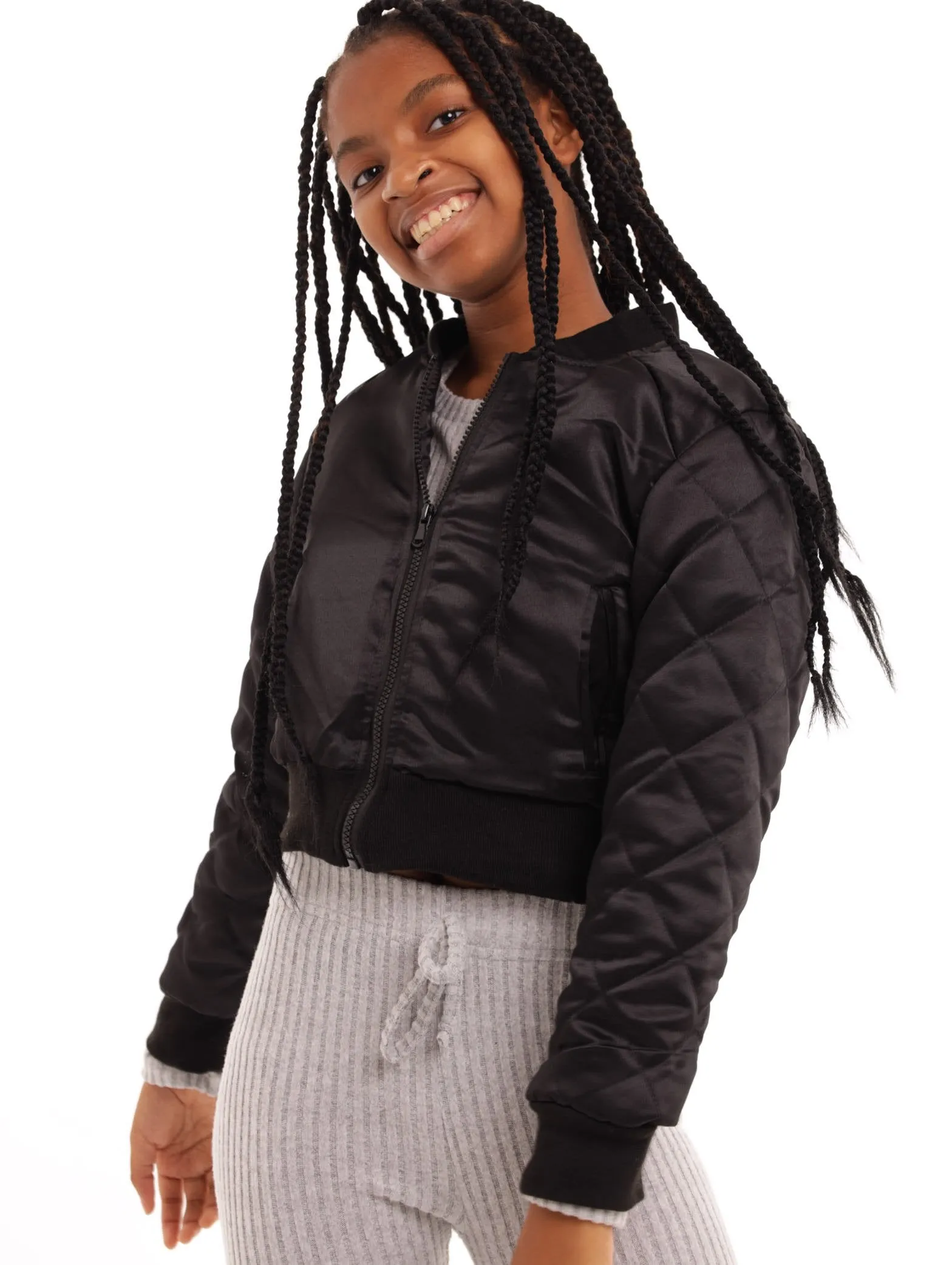 Girls Satin Boomer Jacket - Black sold by Edgars