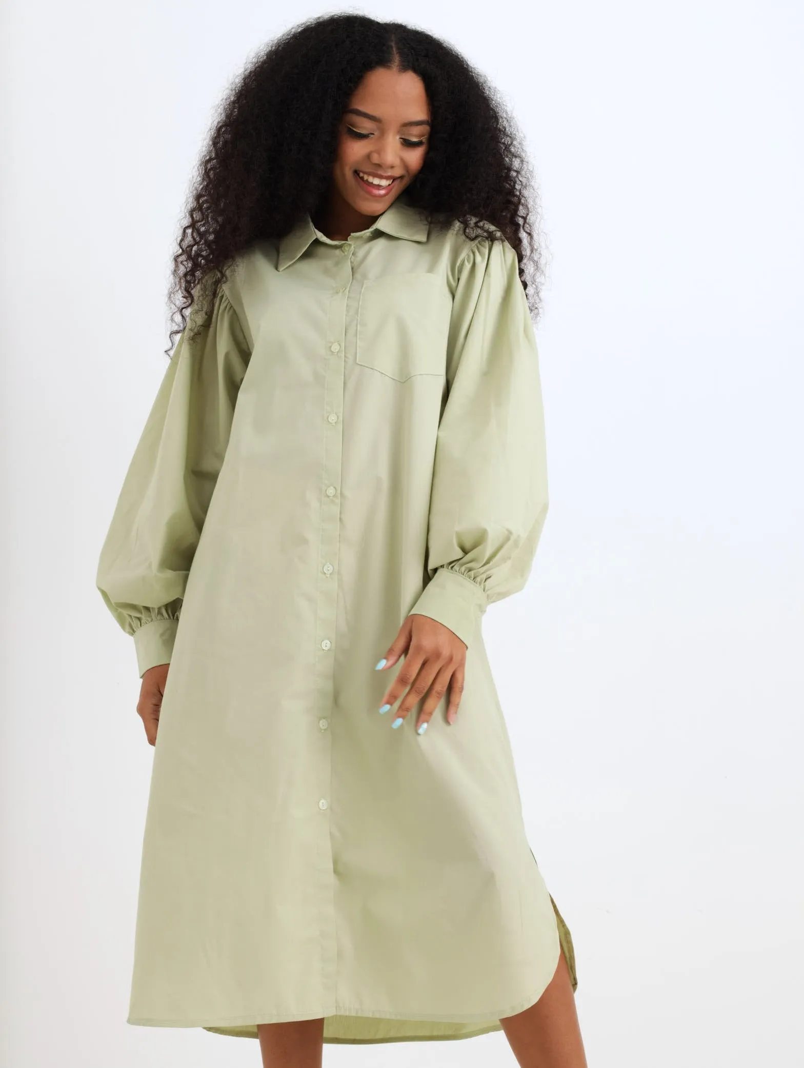 Ladies Volume Sleeve Midi Shirt Dress - Mint sold by Edgars