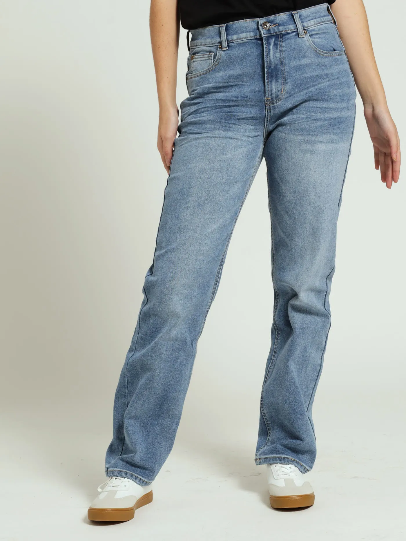 Stretch Denim Mid Rise Straight Jean - Light Wash sold by Edgars