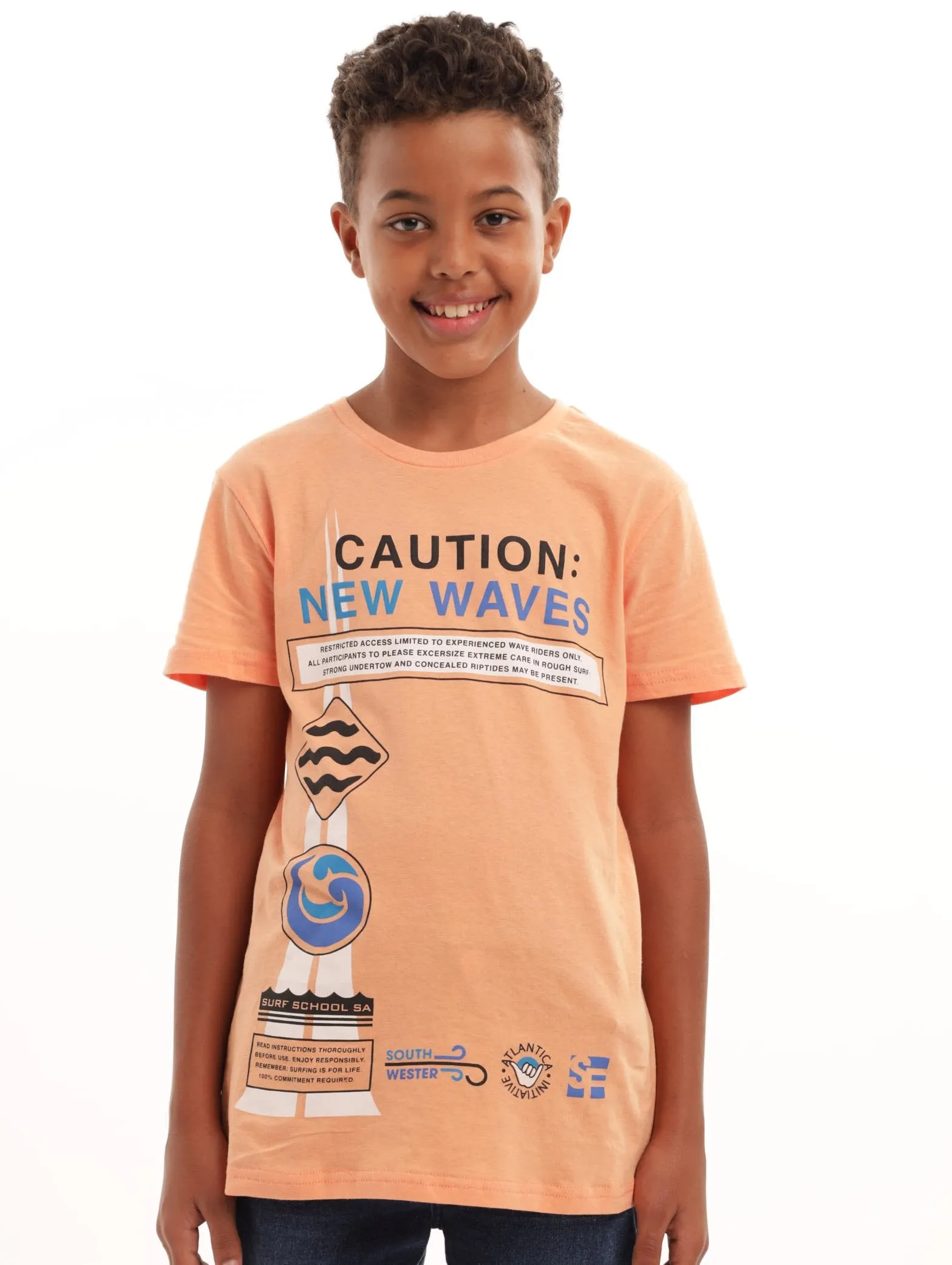 Boys Base Caution Wave Tee - Orange sold by Edgars