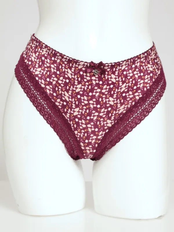Disty Printed Microfibre Brazilian Panty - Burgundy sold by Edgars