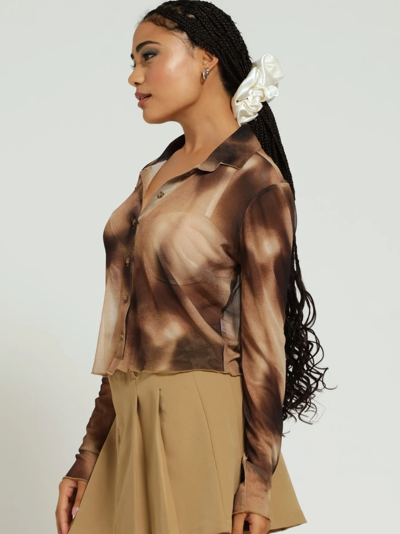 Long Sleeve Collar Mesh Top - Brown sold by Edgars product image thumbnail 2