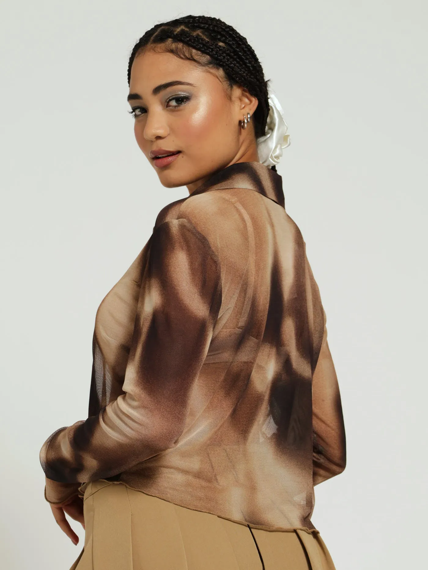 Long Sleeve Collar Mesh Top - Brown sold by Edgars product image thumbnail 3