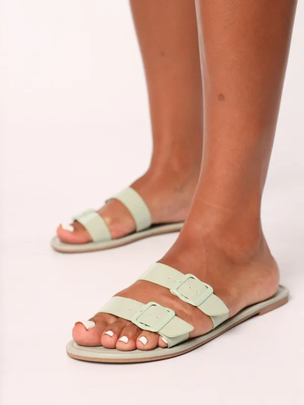 Ladies Double Buckle Strap Push-In Mule Sandal - Fatigue sold by Edgars
