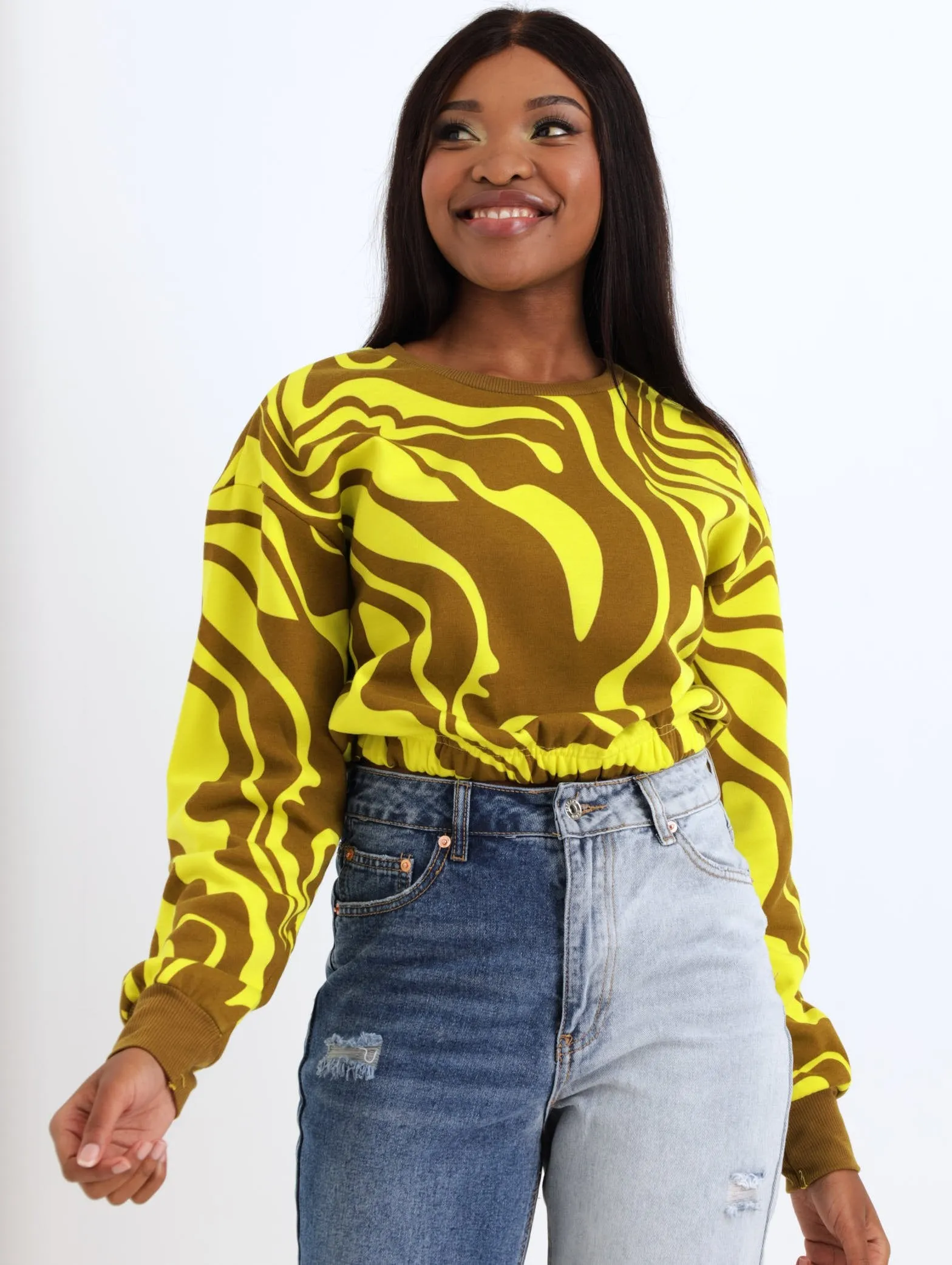 Ladies Marbled Elasticated Fleece Top - Chartreuse sold by Edgars