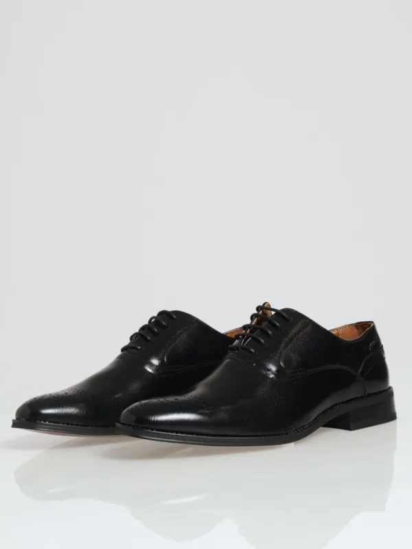 Toe Pin Punch Pattern Lace Up Oxford Shoe - Black sold by Edgars