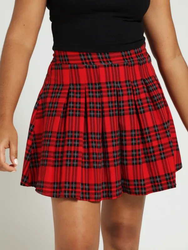 Tartan Pleated Skirt - Red sold by Edgars