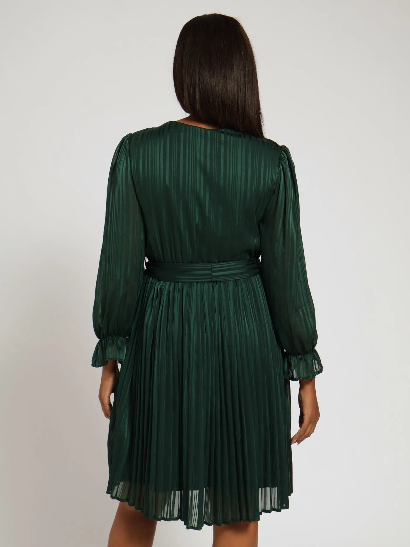 Long Sleeve Front Key Hole Pleated Tea Dress - Dark Green sold by Edgars product image thumbnail 3