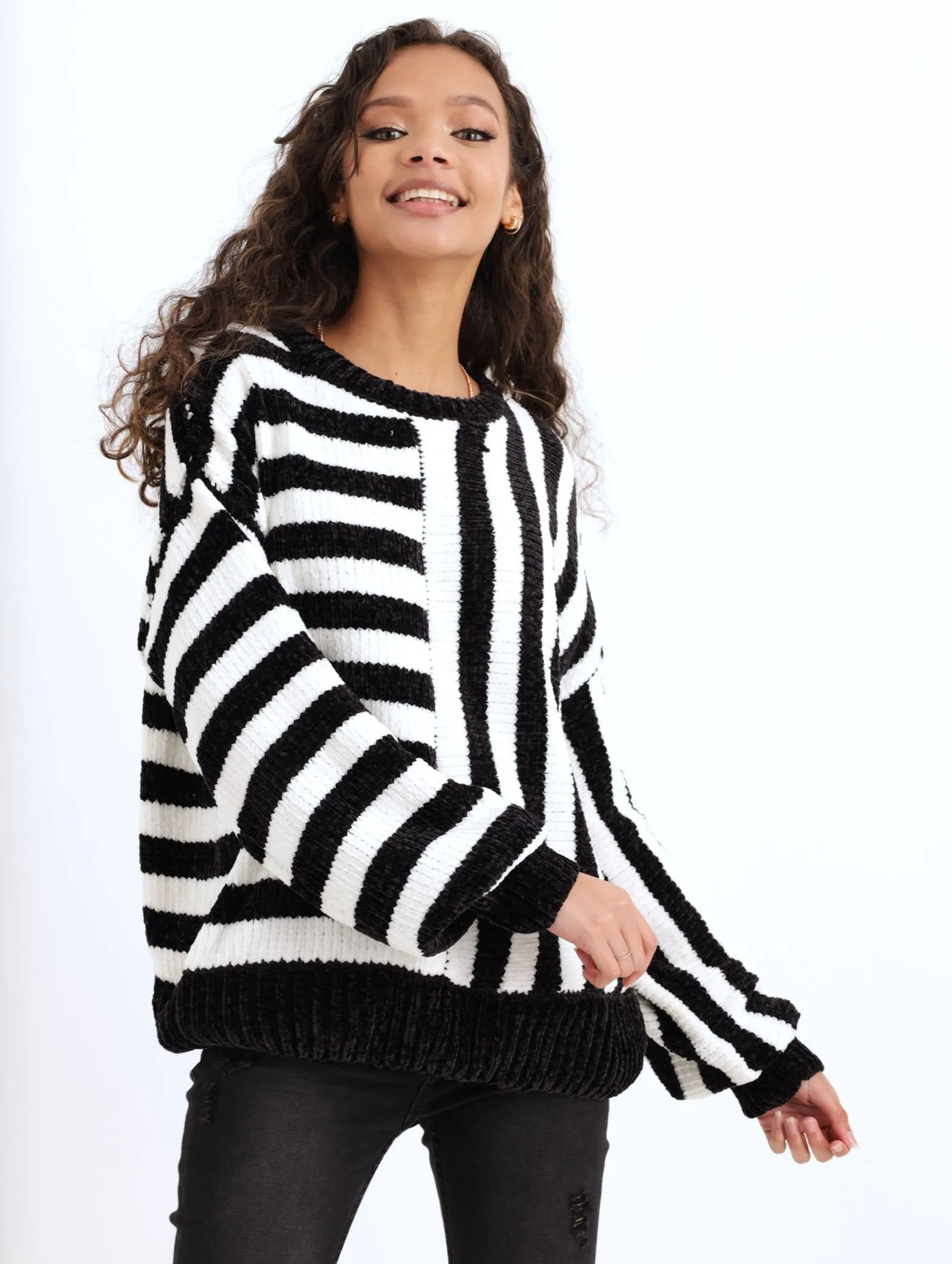 Ladies Striped Chenille Pullover - Black sold by Edgars