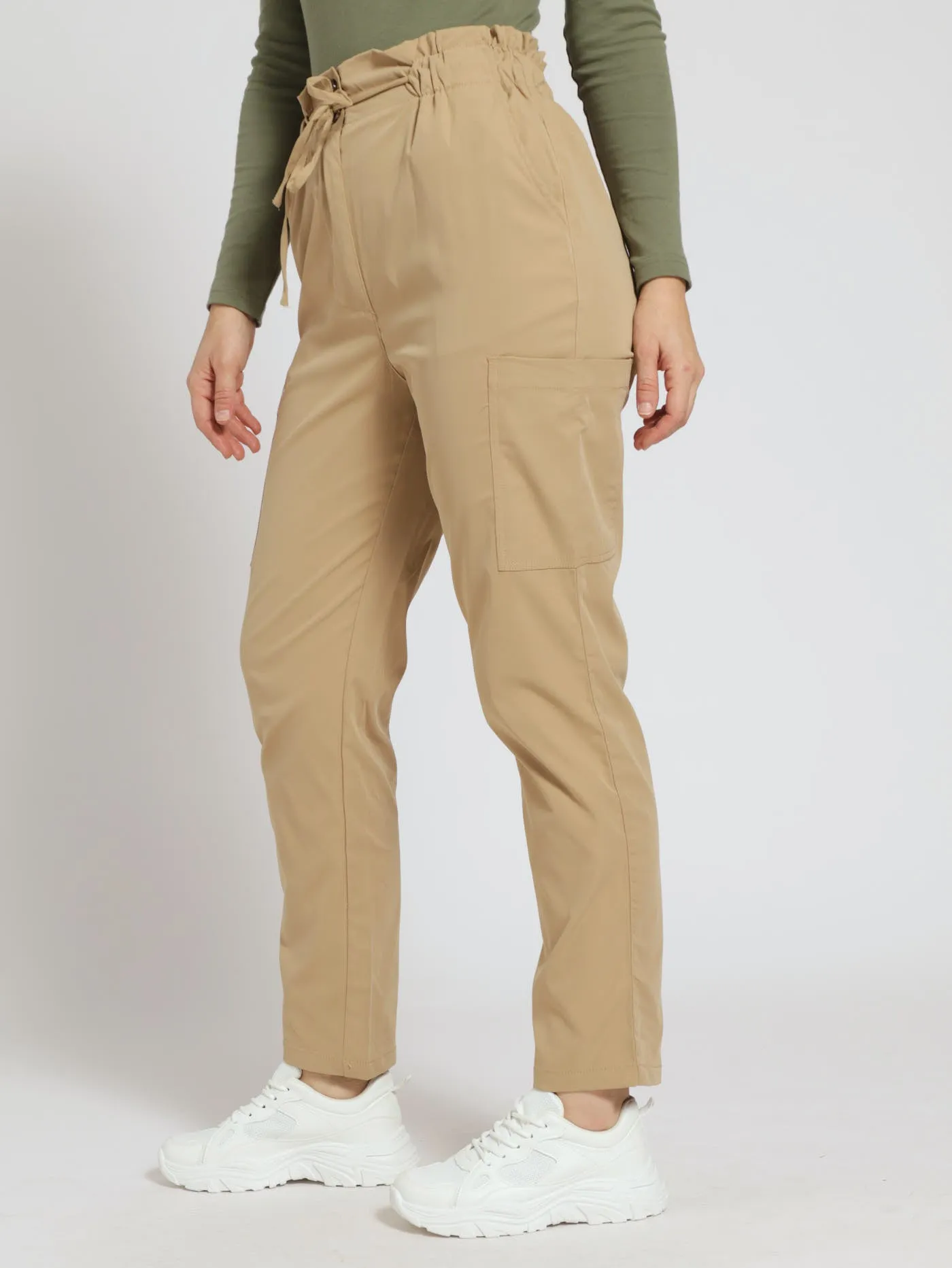 Twill Utility Paperbag Tapered Leg Pants - Mid Beige sold by Edgars product image thumbnail 3